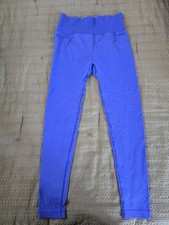Women's Blue Ribbed High Waist Ankle Leggings Size M Stretch Elastic Waist
