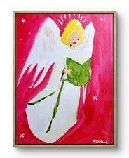 Original Art Angel 14x11 Colorful Modern Art Christmas Painting on Canvas