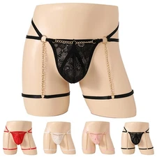 Trendy Men's Slim Fit Lace Thong Jockstrap Brief Panties for Bulge Support