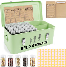 60 Slots Seed Storage Organizer, Metal Seed Saving Box with Lid and Safety Locks
