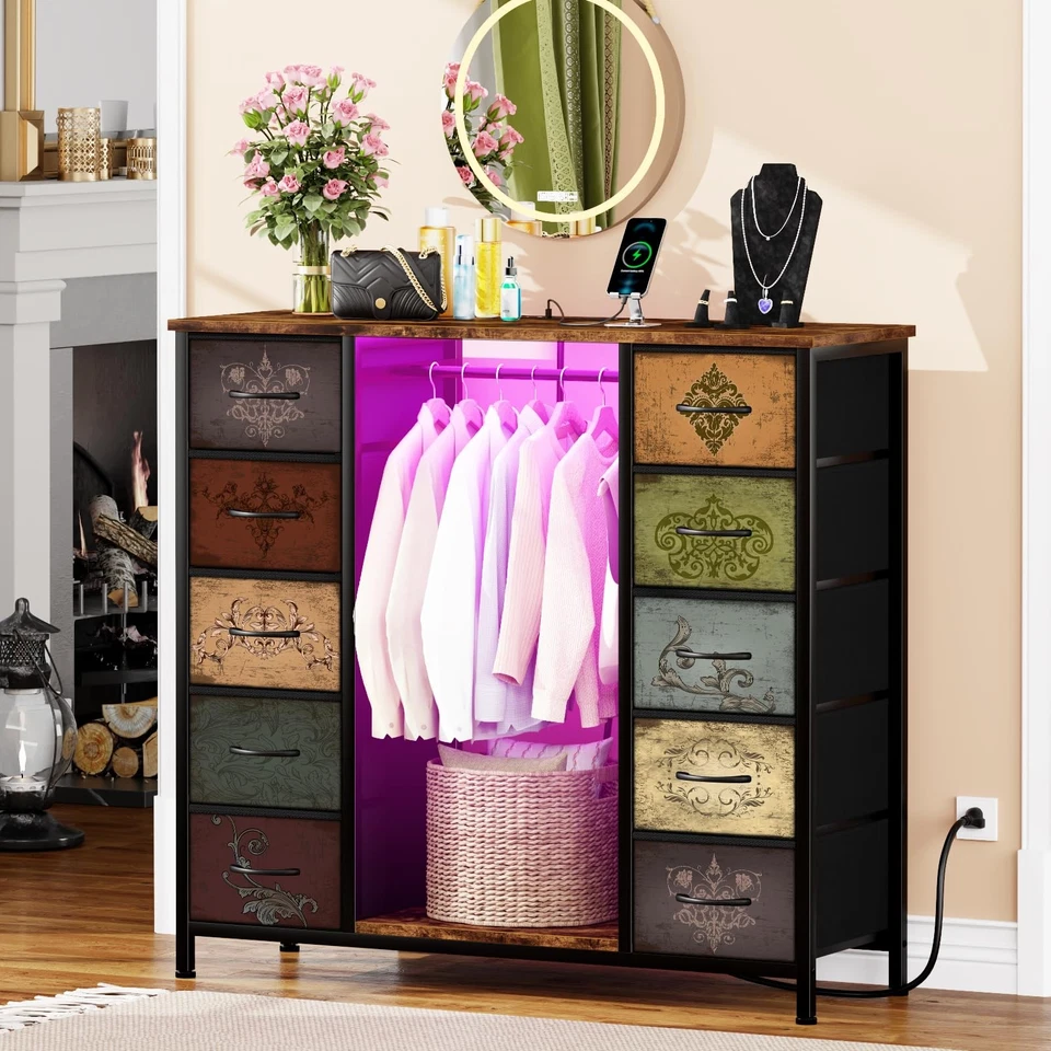 Cómoda para Dormitorio con Estante Colgante, Soporte TV de 10 Cajones con Estado de Carga... Foto 2 de 4