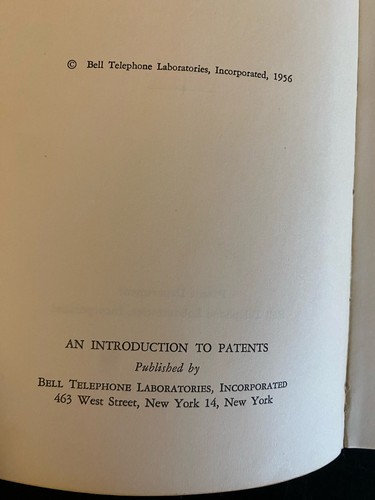 An Introduction to Patents - Bell Telephone Laboratories Labs 1956 Hardcover - Picture 3 of 10