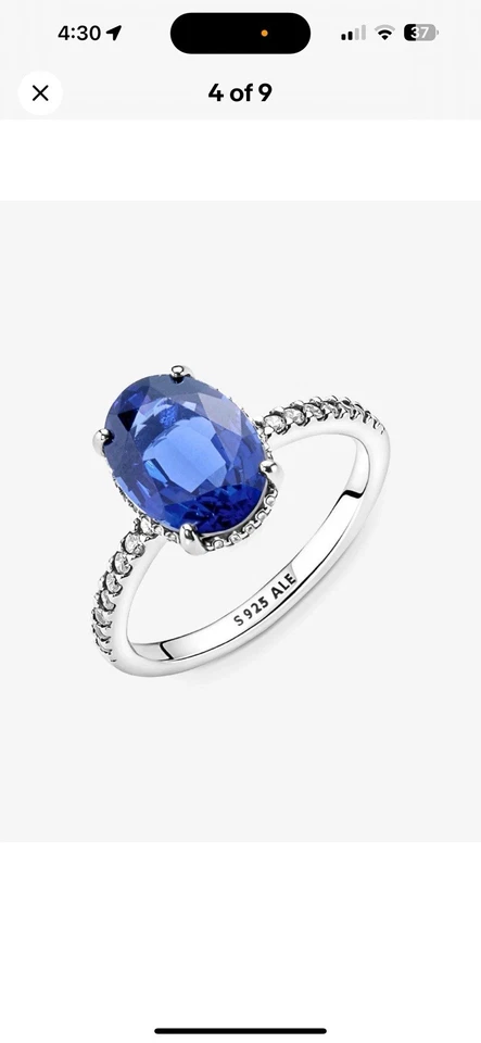 Anillo de plata esterlina GENUINO PANDORA azul brillante 'como zafiro' Foto 2 de 4