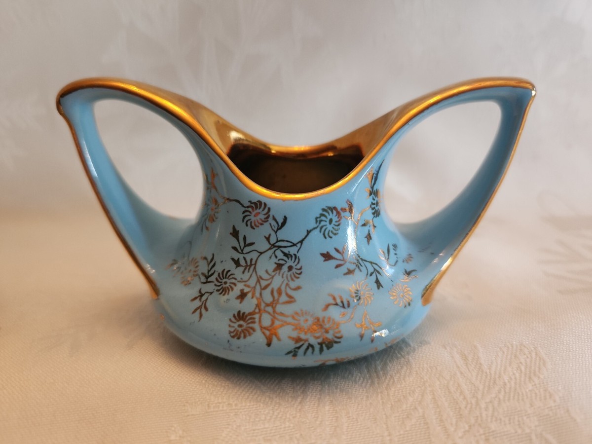 Vintage Pearl China Co. Creamer and Sugar Blue Hand Decorated w