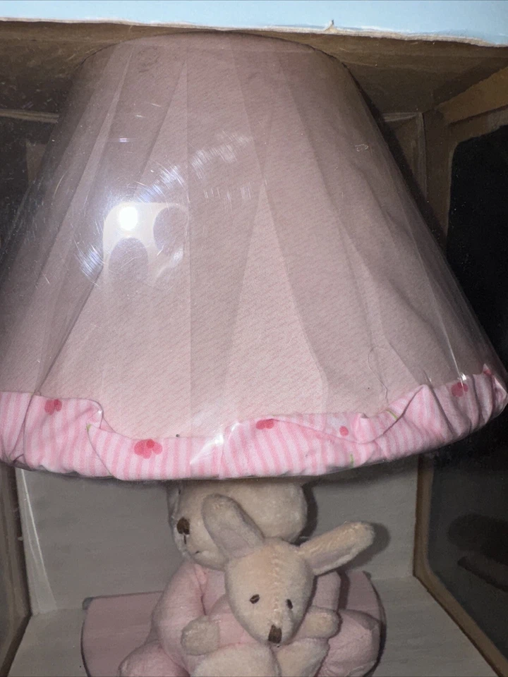 Lámpara infantil Carter’s mamá y bebé conejito vintage rosa de lujo felpa conejo NUEVO raro Foto 3 de 4