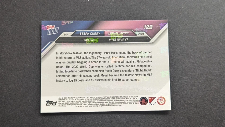 2024 Topps Now MLS #128 Lionel Messi Steph Curry Night Night - Image 2 of 2