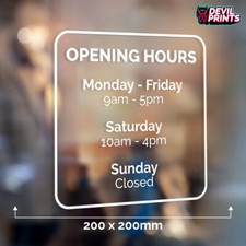 Shop Window Opening Hours Times Personalised Customised Sign Vinyl Decal Sticker