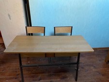 Pupitre d’écolier double bureau ancien vintage bois acier