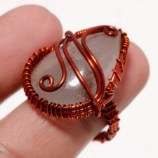 Rose Quartz Gemstone Copper Ring Handcrafted Wire Wrap Beautiful Jewelry 9.5" F8