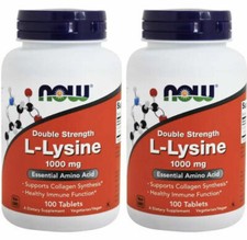 NOW Foods L-Lysine Double Strength 1000 mg 100 Tabs,  2 Packs 200 Tabs 
