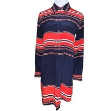 EQUIPMENT Femme Brett Silk Bowline Stripe Shirt Mini Dress Red Blue Nautical XS