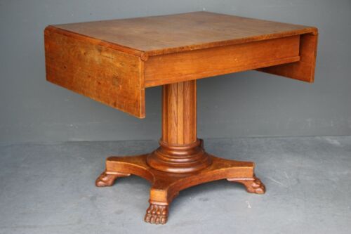 Antique blonde Empire drop side table writing desk carved lions feet column 1880 - Picture 1 of 9