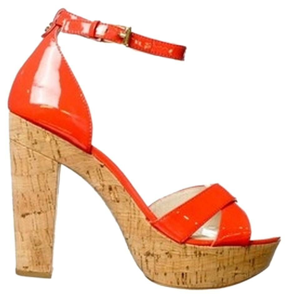 Michael KORS CAMILLA GOLD MK LOGO CORK PLATFORM SANDALS US 6.5 I LOVE SHOES  | eBay