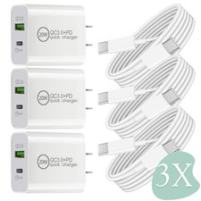 3Pack 20W USB Type-C Fast Wall Charger Sync Cable For iPhone 17Air 16 15 Pro Max