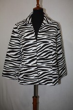 Chicos Sz 3 Black White Zebra Stripe Blazer Jacket Hook  Eye Close Unlined