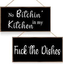 2 Pieces Funny Kitchen Signs the Dishes Hanging Wall Art Sign No Bitchin in My K