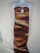 Prettylittlething Shaped Brown Layered Slinky Cut Midaxi Womens Dress Size 4