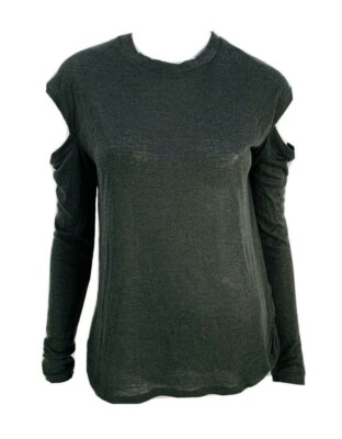 IRO.JEANS Cold Shoulder Top Gray Modal-Wool Size Small Long Sleeve Tee 