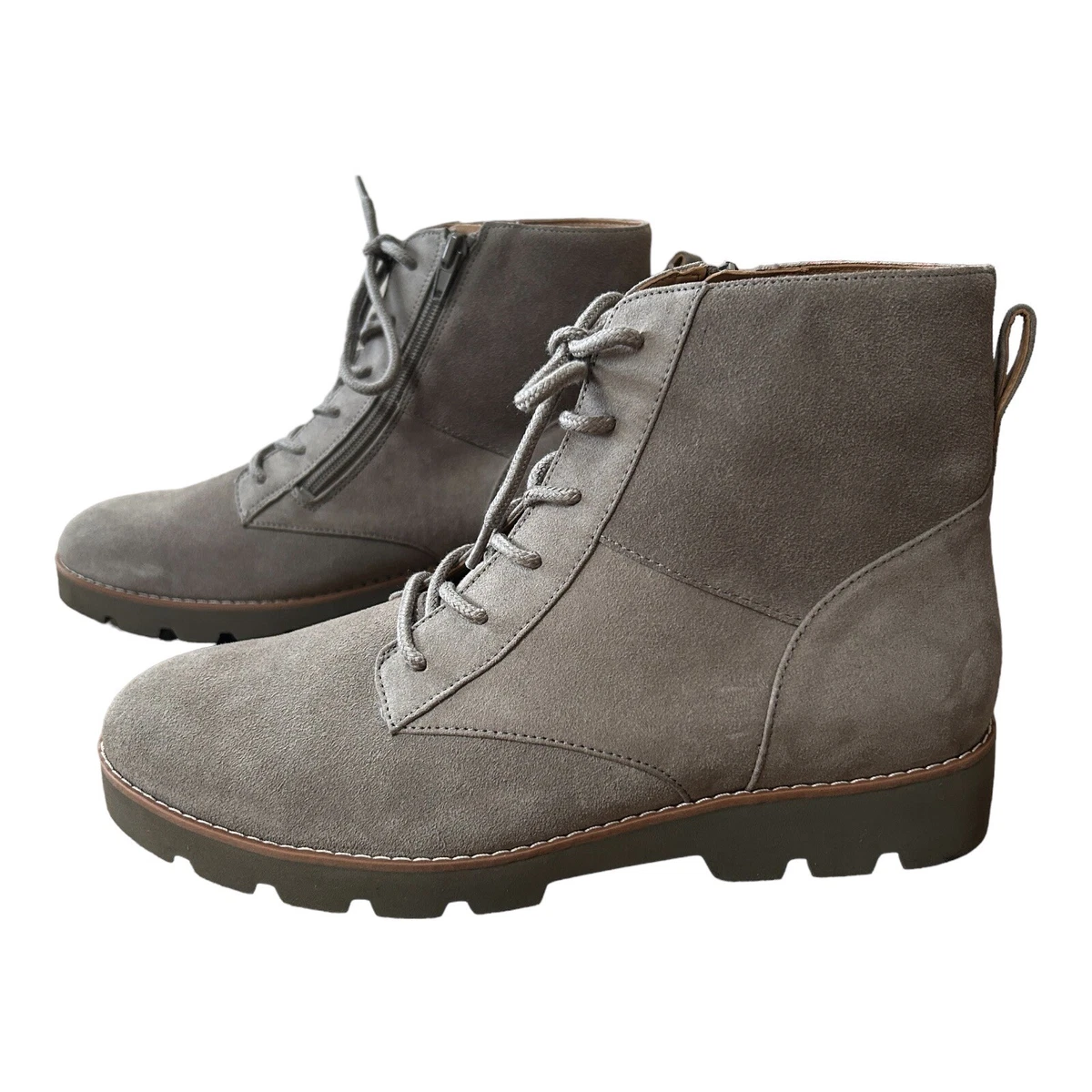 SALE VIONIC Larson Zip Lace Up Boots Womens UK 7 Stone Suede Light