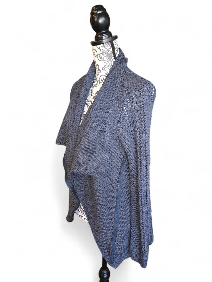 Suéter Rachel Rachel Roy Crochet Asimétrico Cremallera Frontal Grueso Tejido Talla M Azul Foto 4 de 4