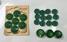 Buttons 3 sets green 2 hole & shank 22 round plastic vintage 5 /8 to 1 in