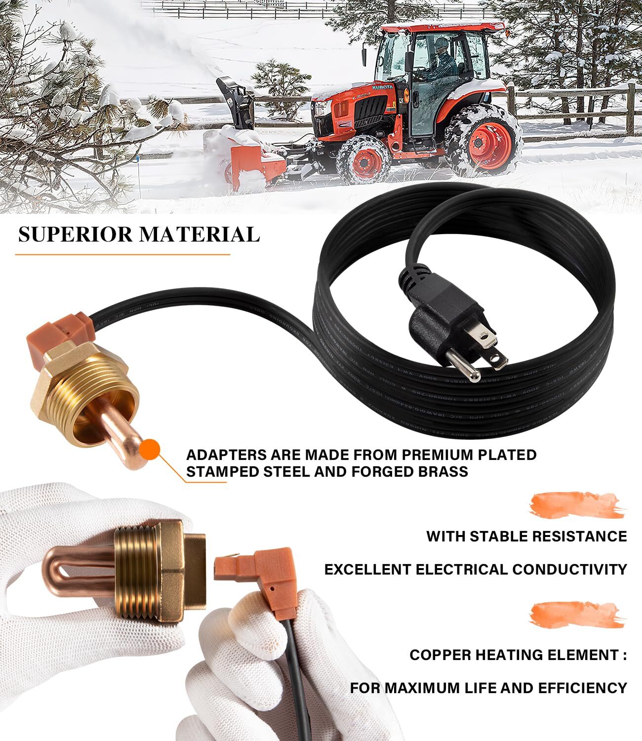 1" NPT 400W Block Heater Immersion for Engine Heater Zerostart/Temro 3100003