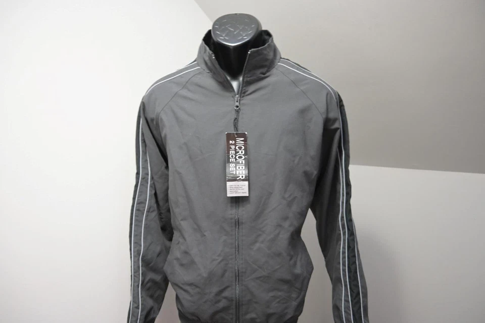 Chaqueta cortavientos resistente a la intemperie de microfibra gris manga larga para hombre talla mediana NUEVA Foto 3 de 4