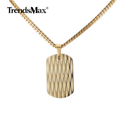 For Men Women Gold Plated Stainless Steel Dog Tag Pendant Charm Necklace  Jewelry - Main Image