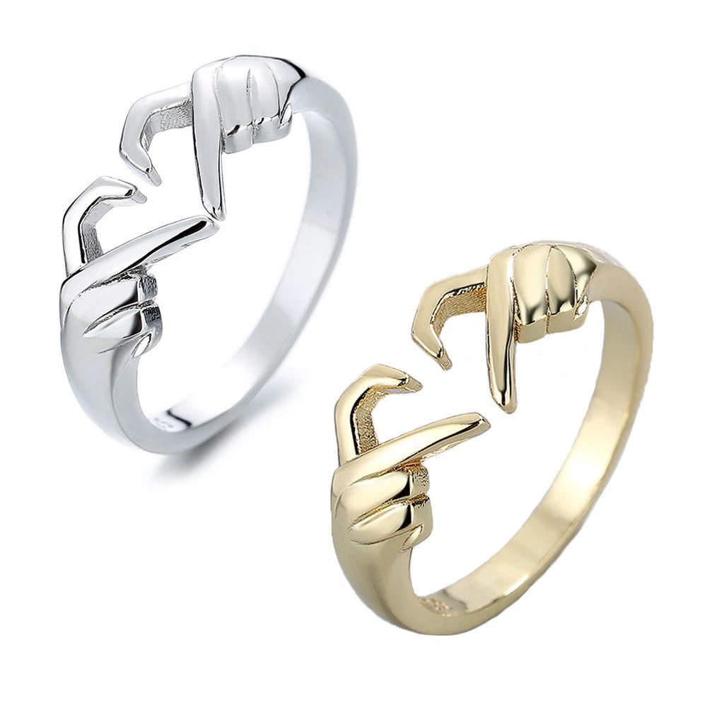 Geometric Palm Silver Gold Love Gesture Rings Hands Than Heart Heart Ring