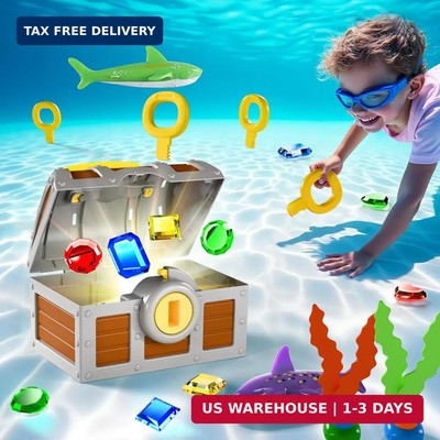 Funscape Kids Diving Pool Toy, Large Treasure Chest Water Dive Game W/Keys Gems