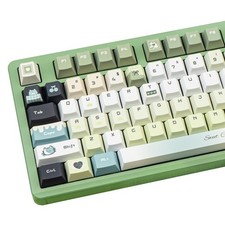 Gradient Green PBT Keycaps, Cute Cat Keycaps Set, 145 Keys Cherry Profile Dye...
