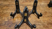 3 Pcs 4" Decorative Wood Plate Easel / Holder, Folding Display Stand, Black 