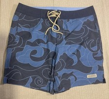Fair Harbor Swim Shorts Mens Size 34 Blue Wave Print Boardshorts Drawstring