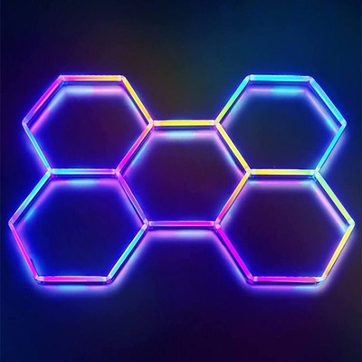 RGB Hexagon Garage Lights LED Honeycomb Ceiling Lamps for Garage Home Gym Bar