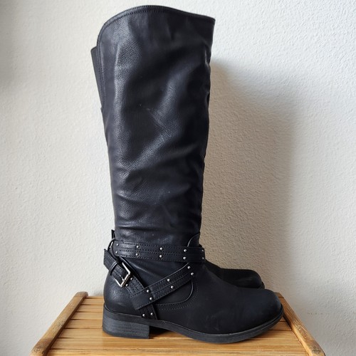 Botas de montar XOXO para mujer Myles altas hasta la rodilla negras talla 8M tacón bloque - Imagen 5 de 14