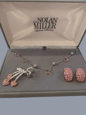 Nolan Miller Glamour Collection New In Box Gold Tone Pink Rhinestones Hearts