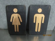 2 Wooden Bathroom Signs 5" x 8"