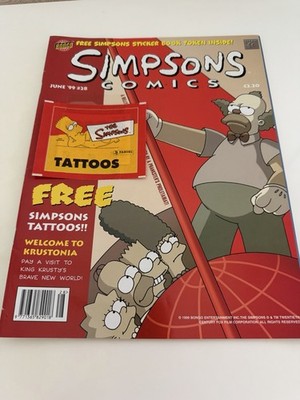 Simpsons Comic UK #28 June 1999 With Sealed Panini Tattoos Titan, Bongo
