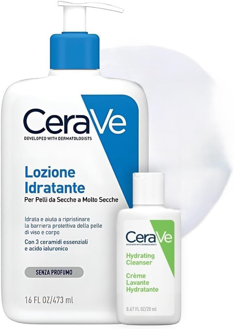 CeraVe Kit Corpo e Viaggio: Lozione Idratante Viso e Corpo Pelle Secca