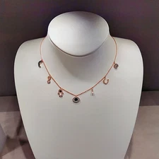 Swarovski Evil Eye Lucky Hand Horseshoe Necklace for Women, Crystal Collarbone