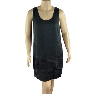 BR Monogram Black Silk Layered Hem Shift Dress Size 16