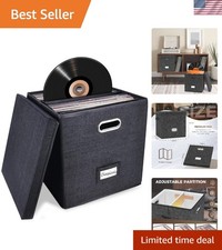 Elegant Vinyl Record Organizer Box - Protects 50+ LPs, Adjustable Dividers