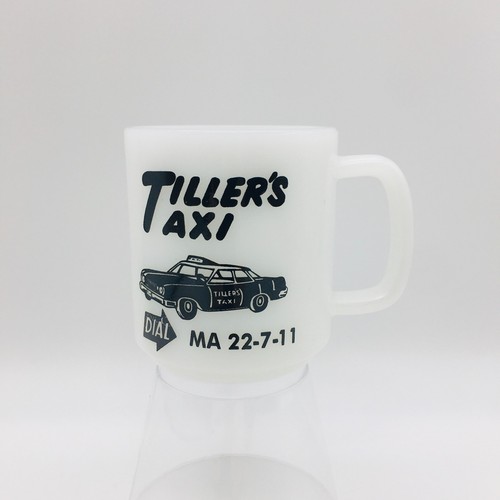 Tiller's Taxi Service Milk Glass Restaurant Ware Coffee Mug Norfolk Virginia