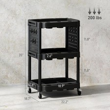 with Side Shelves,for Garage, W,Rolling Tool Cart, Capacity Plastic Utility Cart