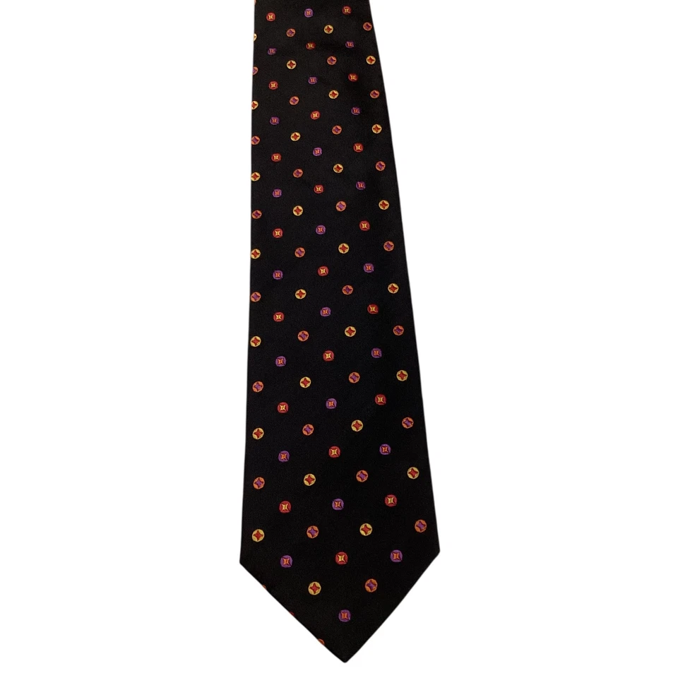 GENESIS LUXE мужчин 100% шелк галстук Италии дизайнерский геометрический черный/мульти EUC - Изображение 2 из 3