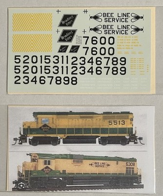 UNBRANDED (F&F/DM CUST) HO DECAL-READING  DIESEL-GRN/YEL SCHEME-INCL  BEE LINE 