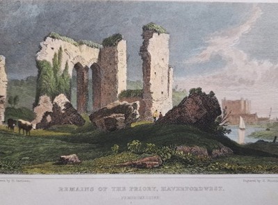 Reste des Priorats, Haverfordwest, Pembrokeshire. Antiker Druck von 1830. H Gastineau