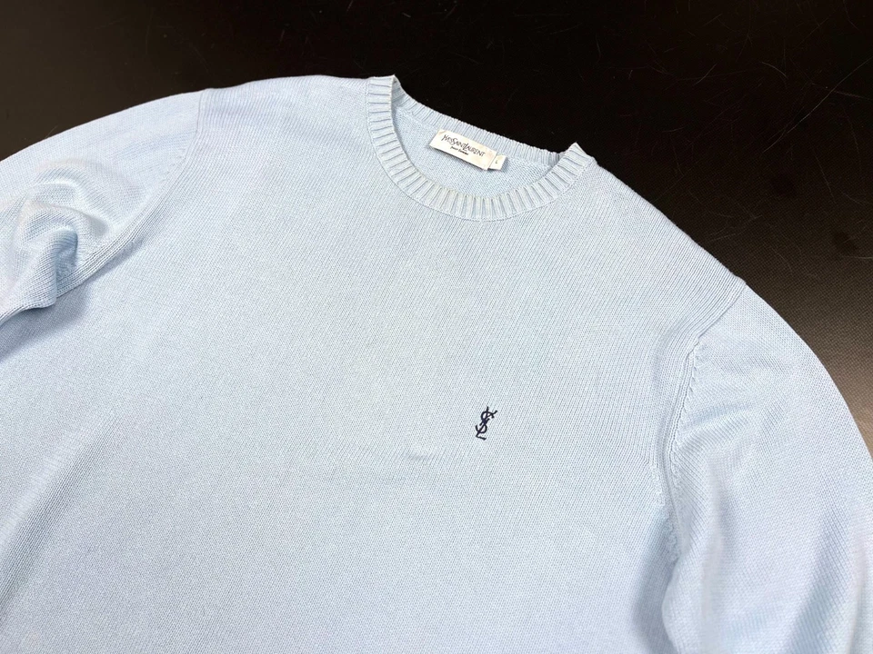 Suéteres de algodón azul vintage para hombre Yves Saint Laurent logotipo YSL sudadera talla L Foto 3 de 4