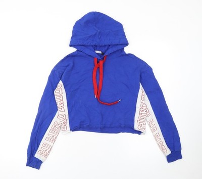 Select Damen Blau Cropped Pullover Hoodie UK 8 Bad Babes Print
