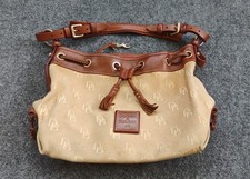 Vintage Dooney and Bourke Brown Monogram Print Bucket Drawstring Bag Satchel